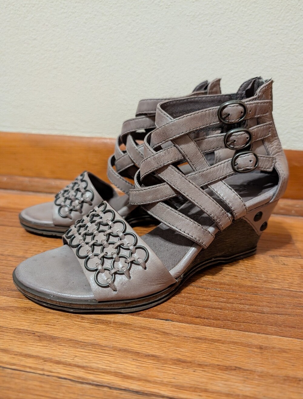 Bussola Gray Taupe Punk Chain Wedge Sandals